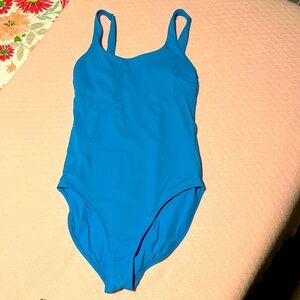 Good used condition Athleta small tall solid blue ribbed swim suit